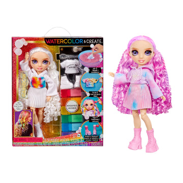 Rainbow High Watercolor & Create Fashion Diy Doll With Washable Watercolors + Tie-Dye Kit, Purple Eyes, Curled Hair, Bonus Top & Shoes. Color, Create, Play, Rinse And Repeat. Creative 4-12+