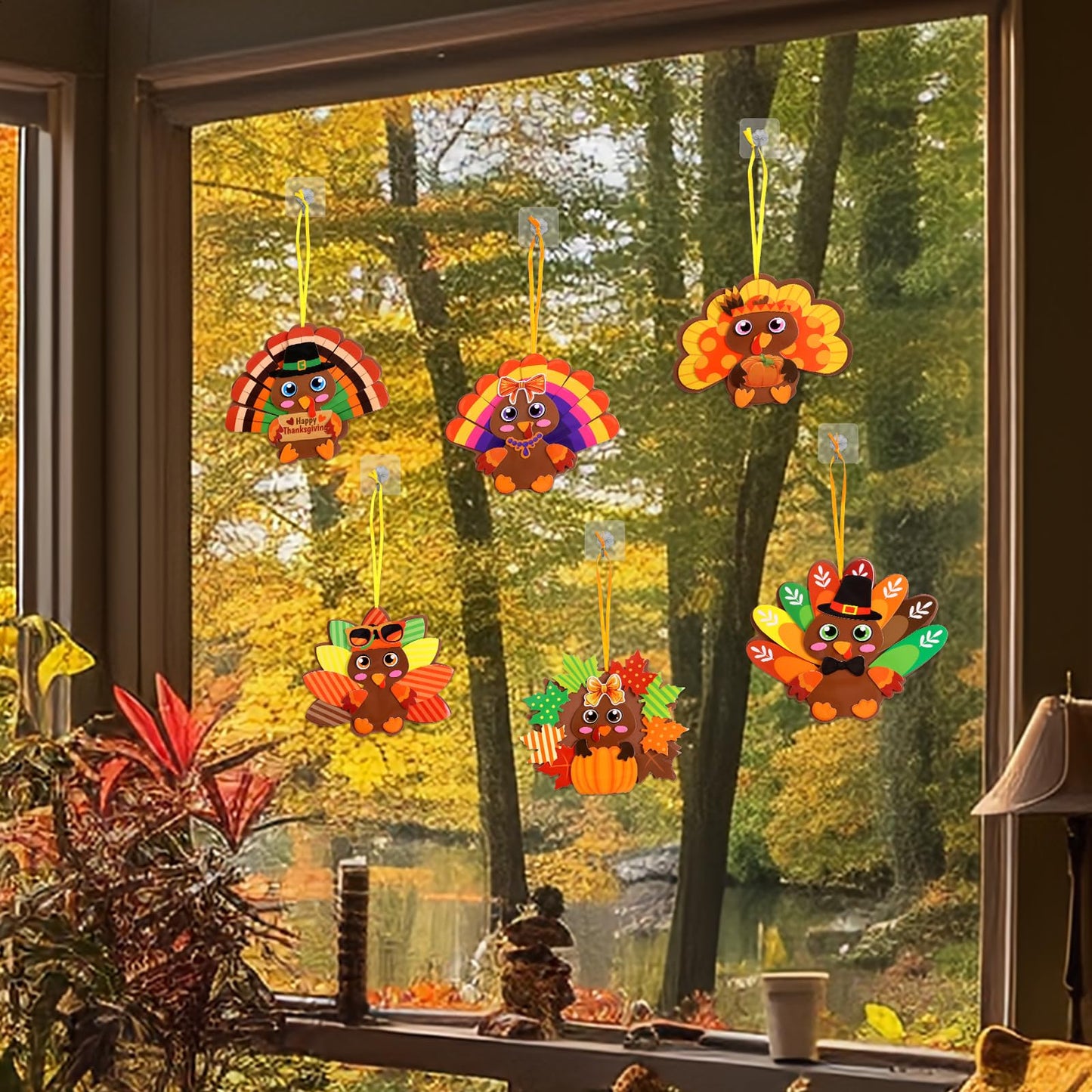 ceiba tree Turkey Foam Crafts Kit for Kids 12 Sets Thanksgiving Craft Kits Hanging Ornament with Foam Self Adhesive Stickers for