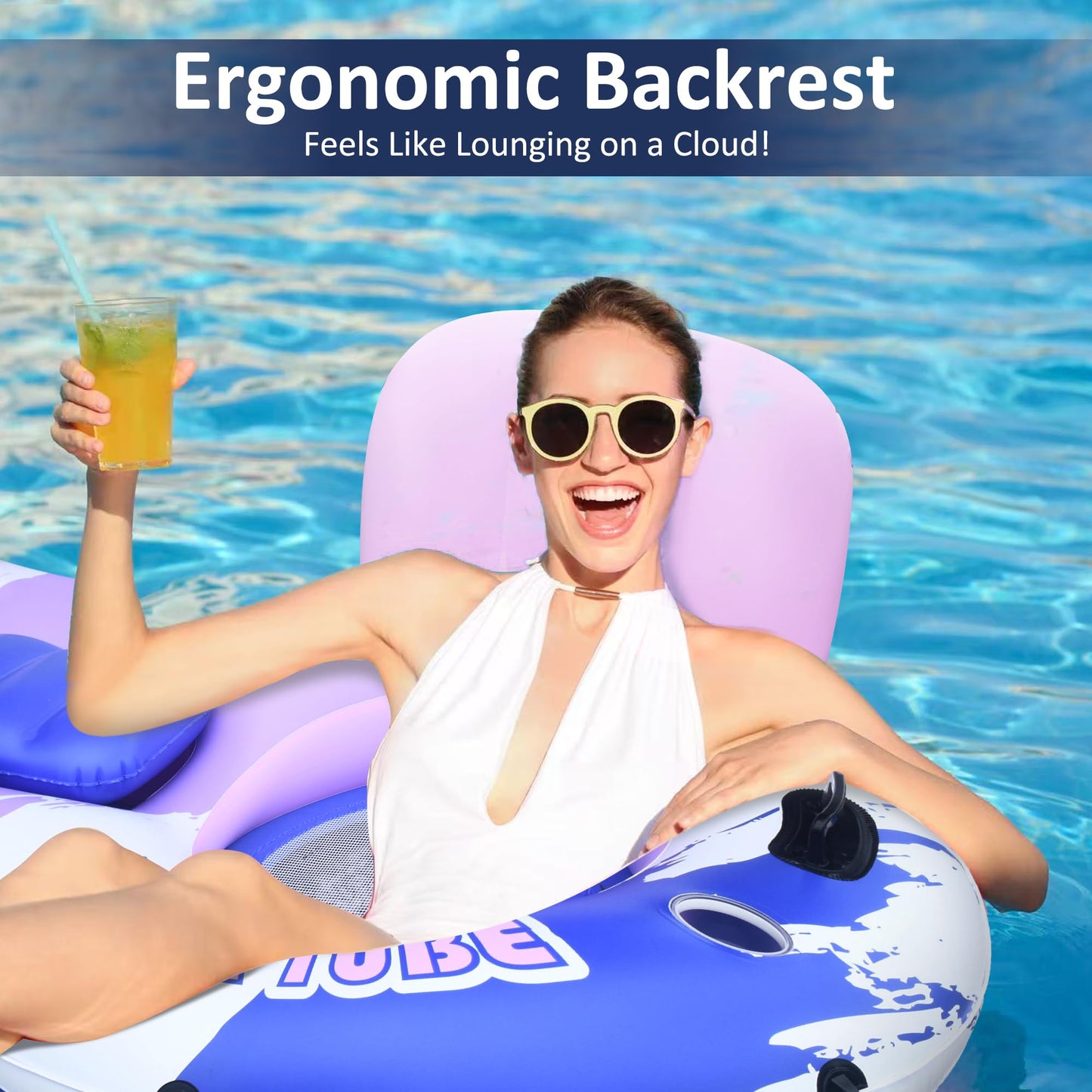 Heavy Duty Double River Tube  2-Person Inflatable Floating Tube with Backrest  2 Cup Holders  Handles  Oversized Inflatable Pool Float for familiy  Lake Floats for mature-themeds Blue