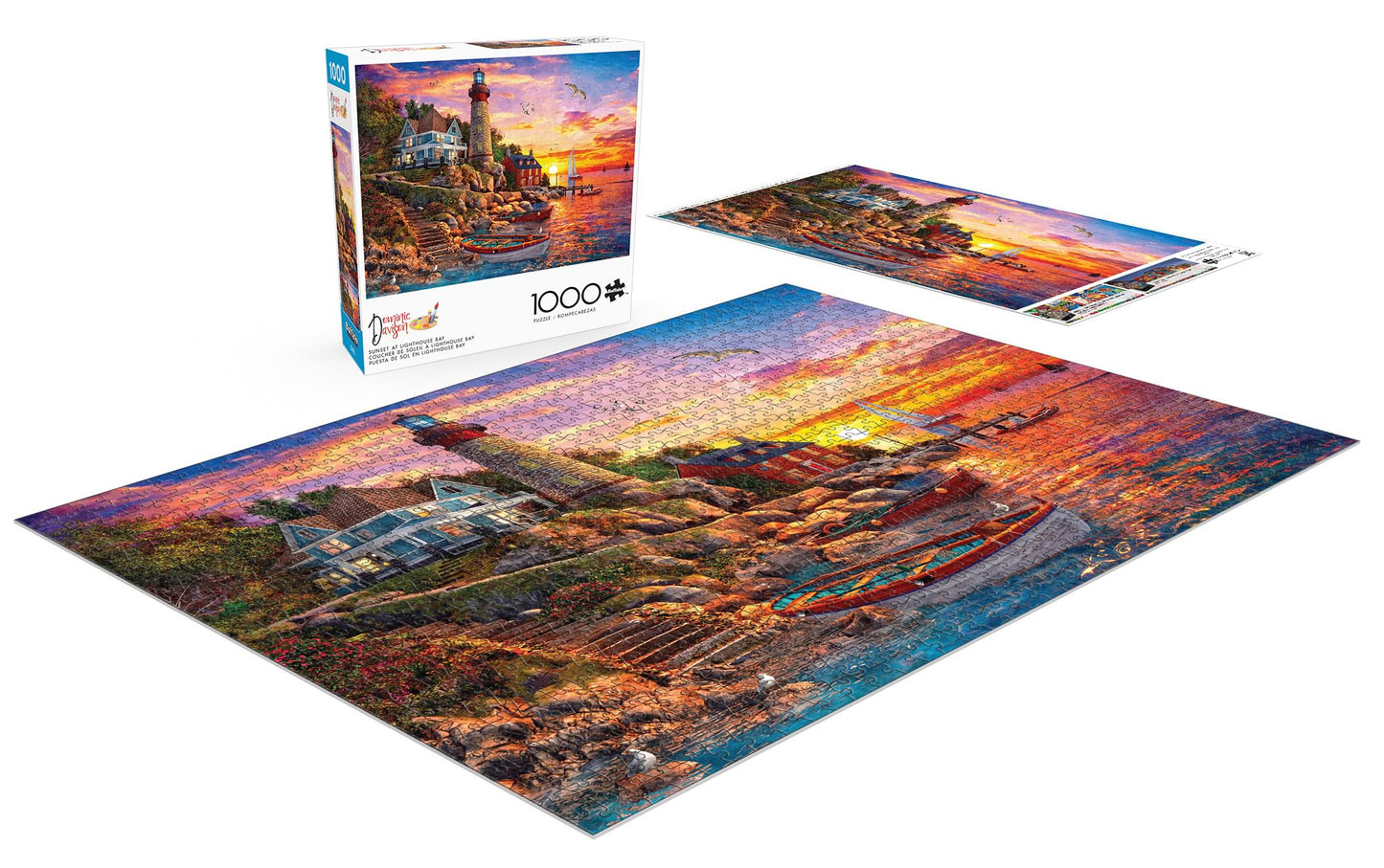 Buffalo Games 1000 Piece Jigsaw Puzzle - Sunset at Lighthouse Bay - Multicolor - 26.75 x 19.75 - Challenging Puzzle for Adults