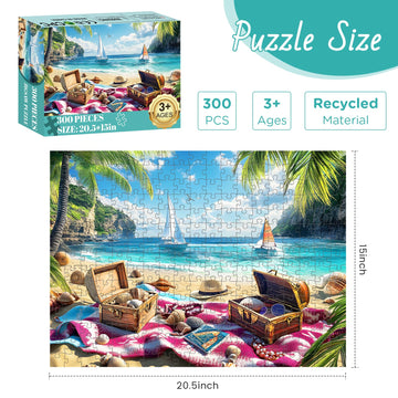 300 Pieces Puzzle for mature-themeds  Beach Treasure Puzzle 300 Pieces Jigsaw Puzzles for mature-themed Kids Elderly  Summer Sea Puzzles Game mature-themed Puzzles Family Challenging Game Home Decor Gift Toy 20.5x15 in