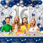 16Th Birthday Decorations For Boys And Girls Blue Silver, Happy 16Th Birthday Decorations Banner Birthday Balloons Number 16 Tab