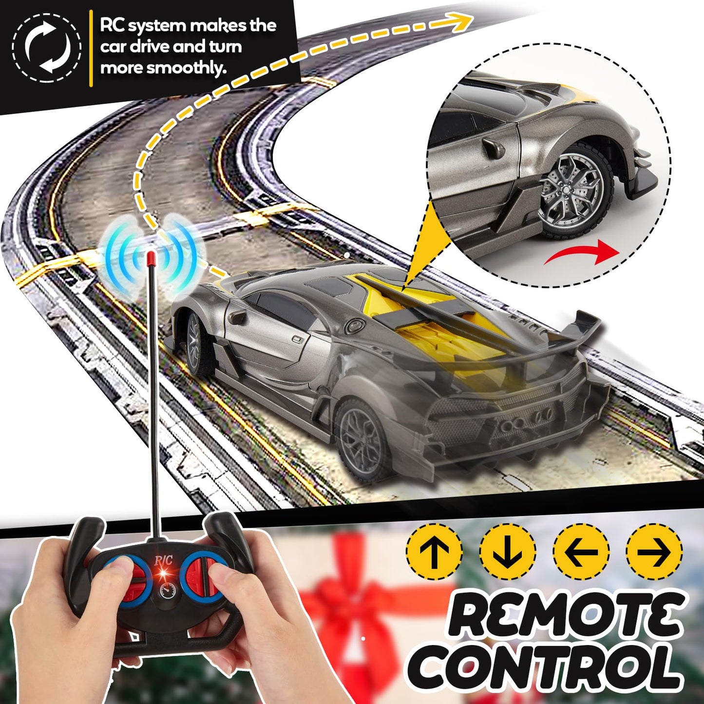 HYAKIDS Remote Control Car for Boys 4-7, Hobby RC Cars for Kids, Race Car Toys with Working Lights, Controller, Birthday Gifts f