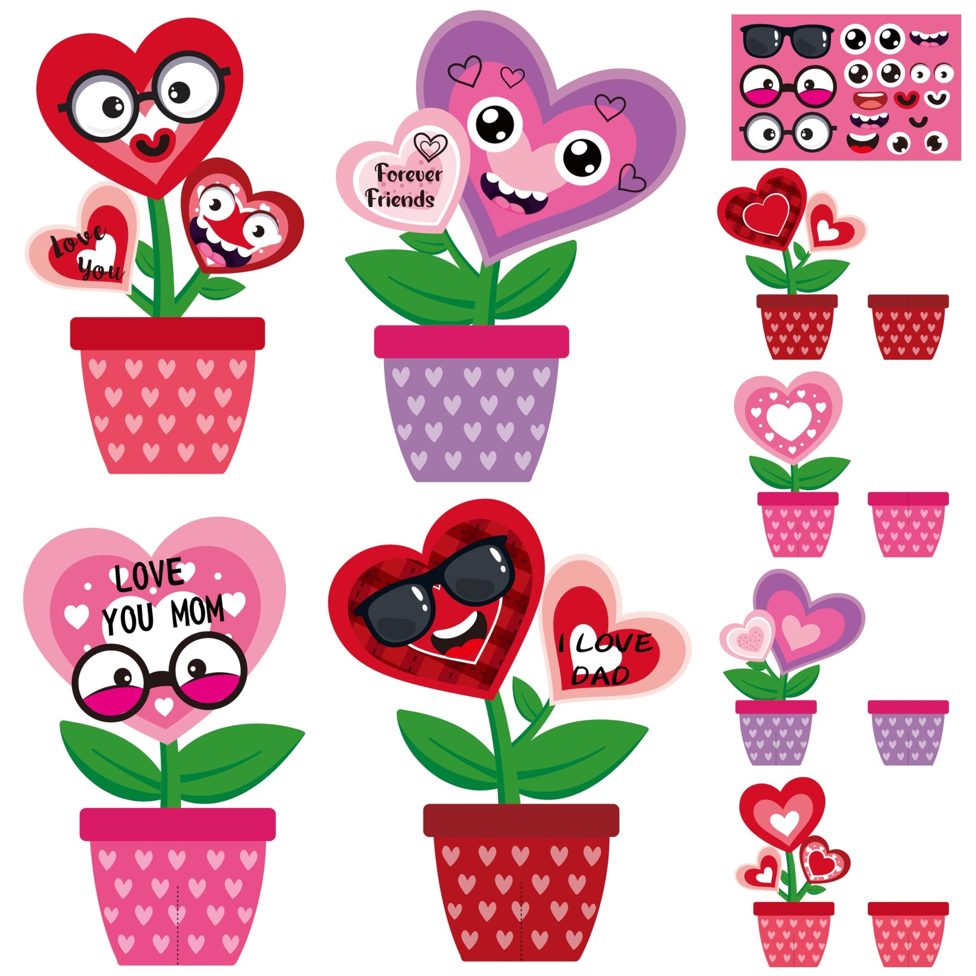 WATINC 32PCS Valentines Day Flower Craft Kit, Make Your Own Valentine Heart Flowers Pot Gift Craft Decorations, DIY Art Set Home