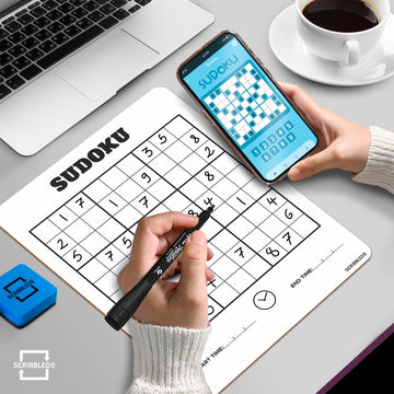 Scribbledo Dry Erase Sudoku Whiteboard for Kids & Adults - 9x12 Educational Math Game, Easy & Hard Puzzles