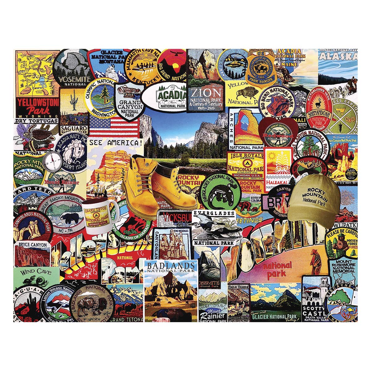 White Mountain Puzzles National Park Badges, 1000 Piece Jigsaw Puzzle