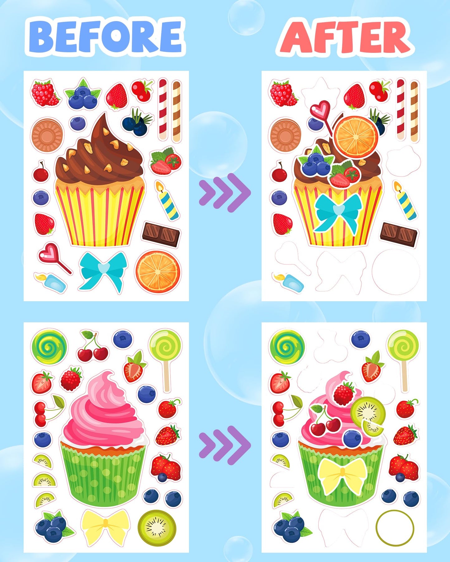 24 Pcs Make Your Own Cupcake Sticker Sheets For Kids, Cupcake Face Stickers For Kids Toddlers Crafts Activities Gifts Goodie Bag