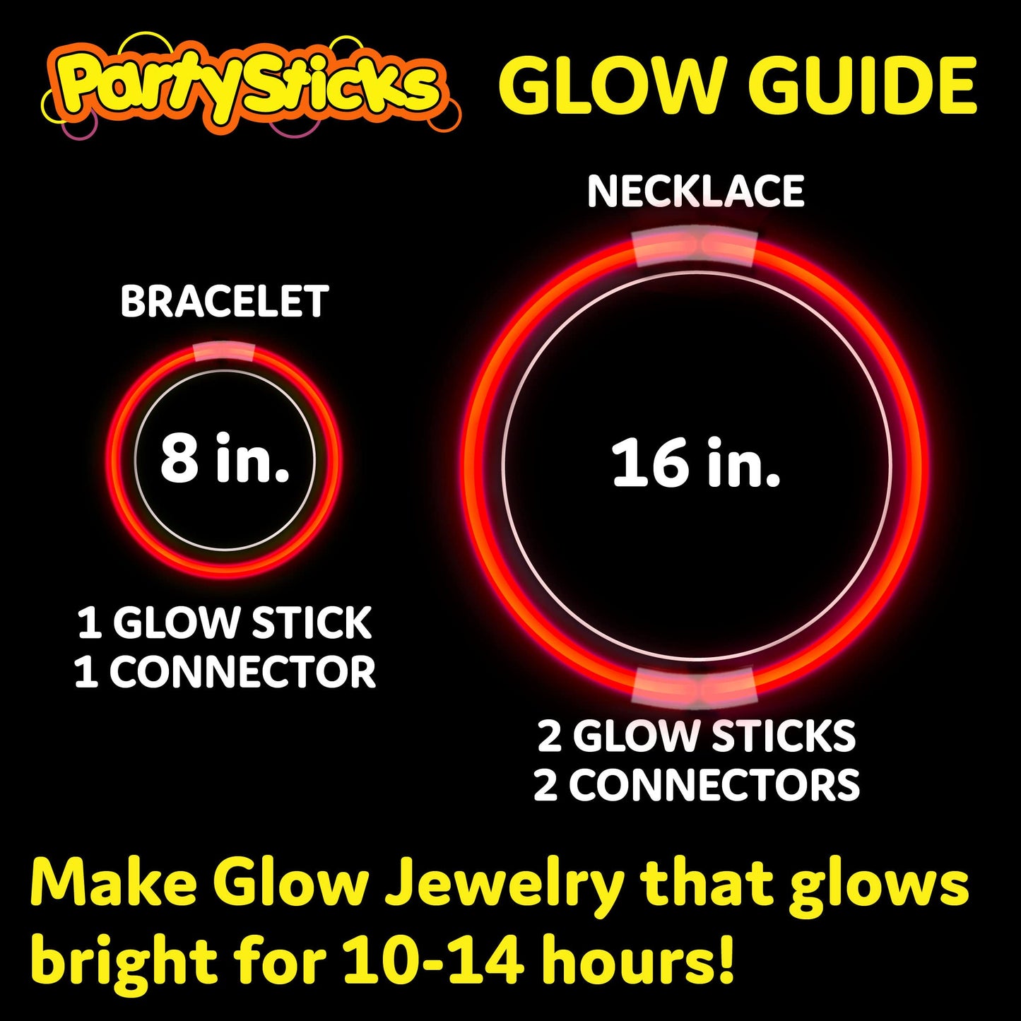 PartySticks Red Glow Sticks - 100pk, 8 Inch Glow in The Dark Light Up Sticks - Party Favors, Decorations, Necklaces and Bracelet