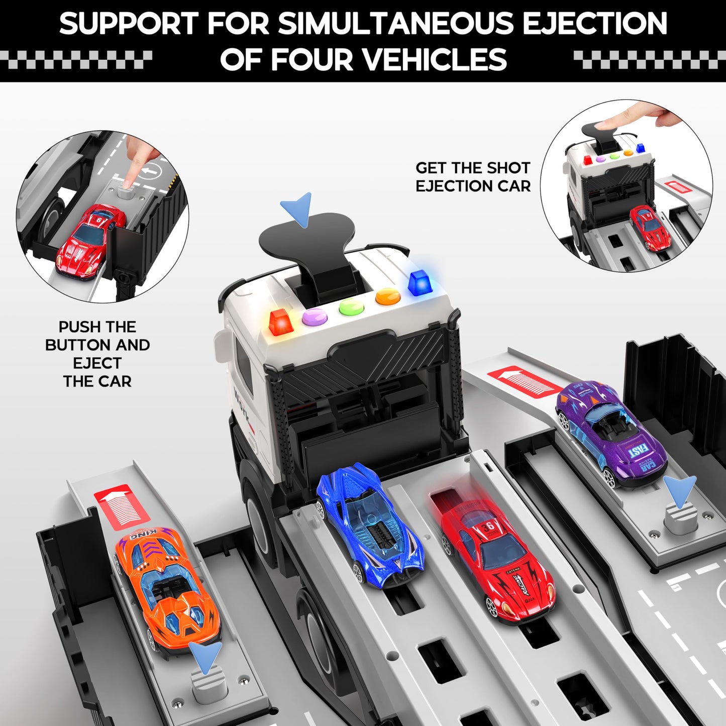 Carrier Truck Race Track Boys Toys, Foldable 3 Layer Car Race Track Playset, Toy Truck Transport Car Carrier & 8 Race Cars, Truc