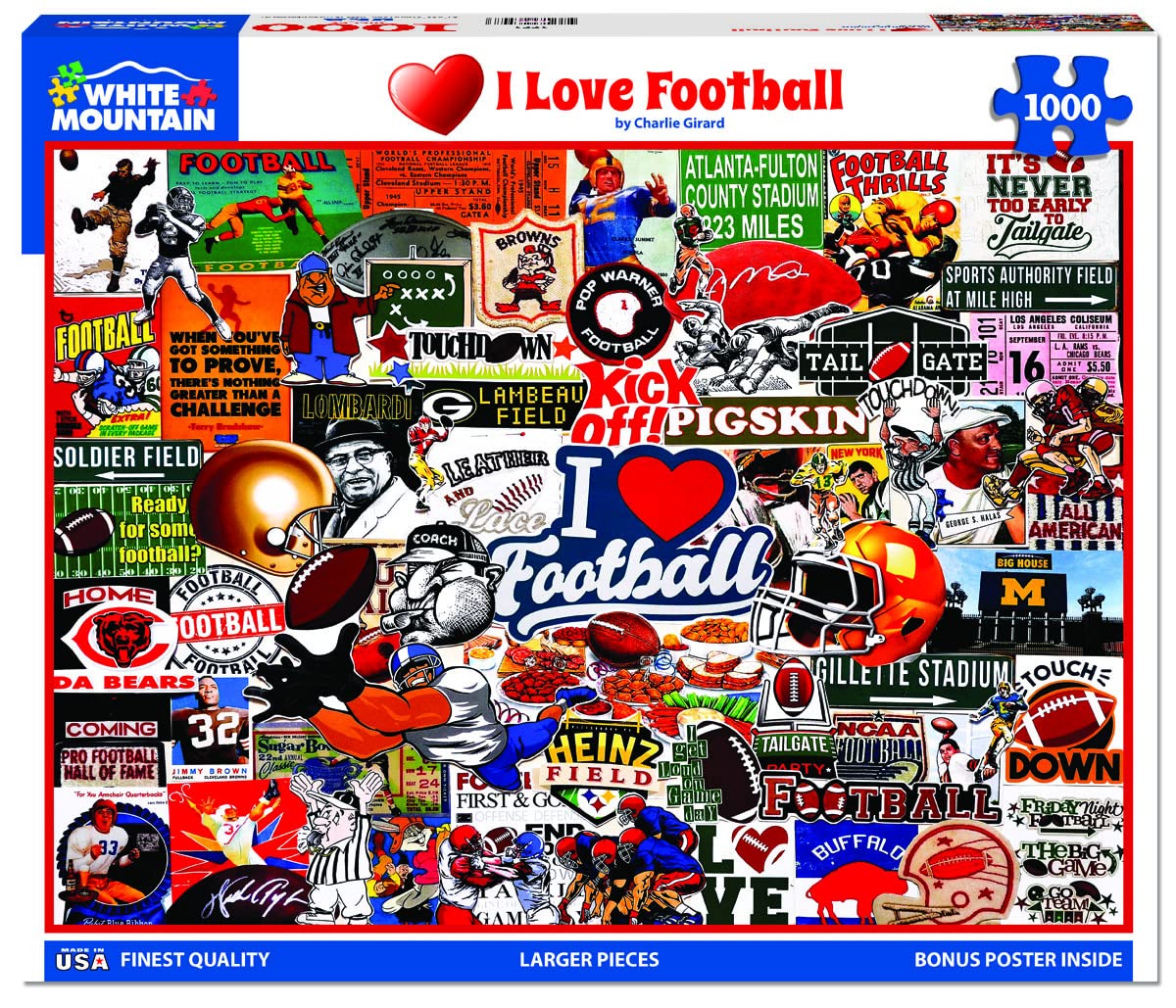 White Mountain - I Love Football, 1000 Piece Jigsaw Puzzle, Football Puzzle, Nfl