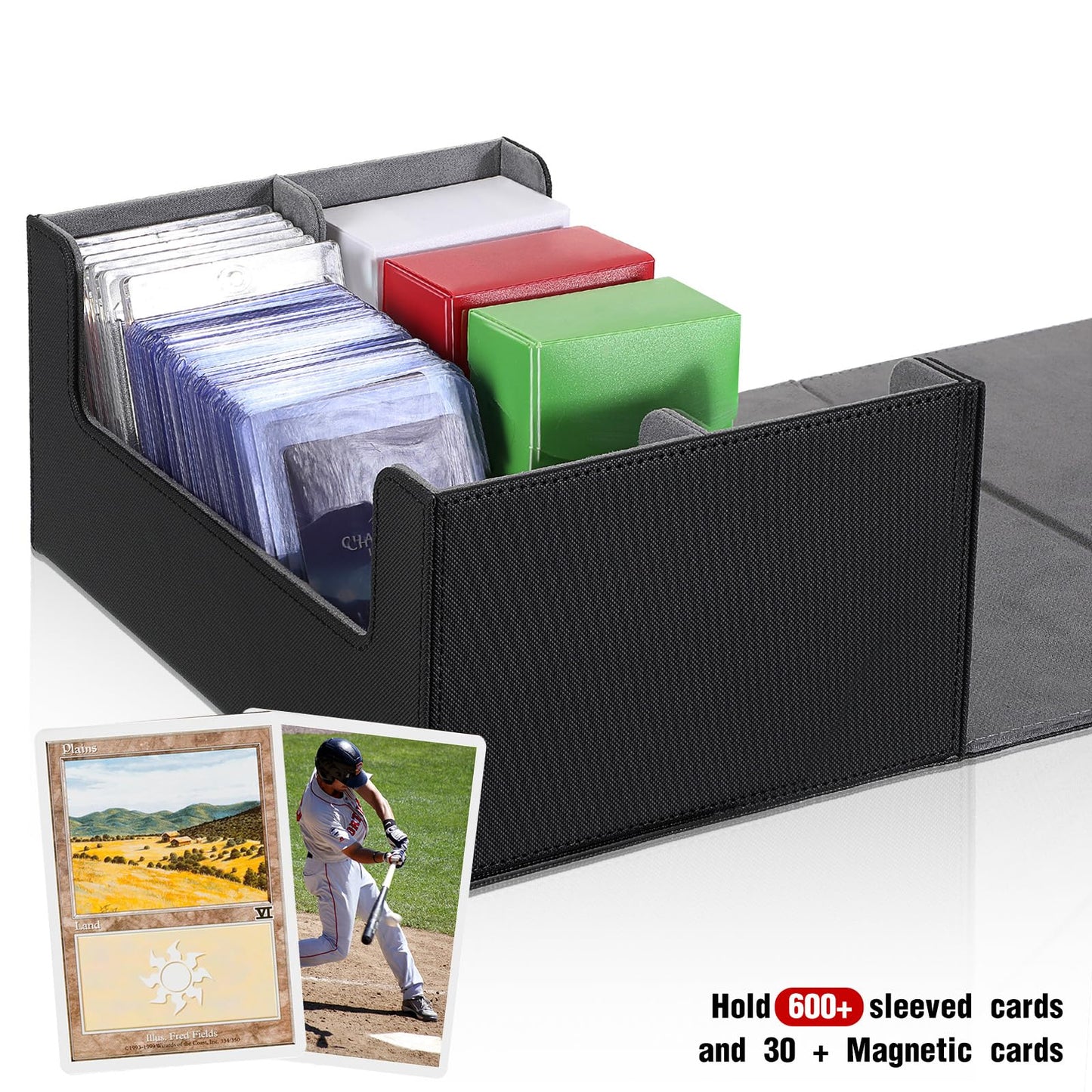 Yexiya 7 Pcs Deck Card Boxes, 1 Leather Deck Storage Box With 6 Plastic Deck Card Cases Playing Cards Box(Black, Gray)