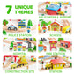 110Pcs Montessori Wooden Train Set - Urban Journey, City Scene Railway Set With Magnetic Trains, Cars, Helicopter & Ship, Perfec