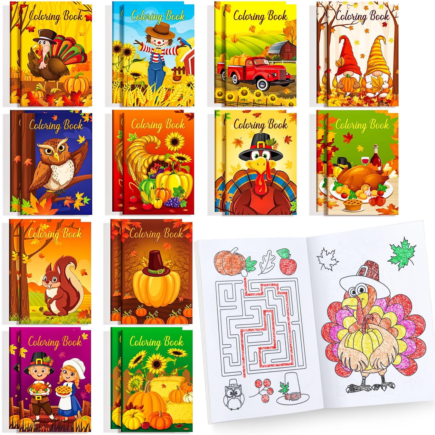 Benlouis 24 Pcs Fall Mini Coloring Books Fall Harvest Party Favors Thanksgiving Activity Book Bulk For Kids Autumn Pumpkin Birth