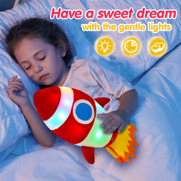Bstaofy Light Up Red Rocket Plush Toys Stuffed Led Glow Soft Cozy Nightlight Kids Gifts For Toddlers On Birthday Christmas, 14.5’’