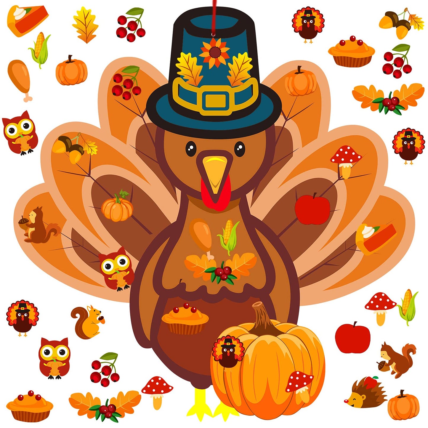37 Pieces Fall Thanksgiving Felt Craft Kit DIY Turkey Pumpkin Felt Set with 36 Detachable Fall Maple Leaves Squirrel Pine Cones 
