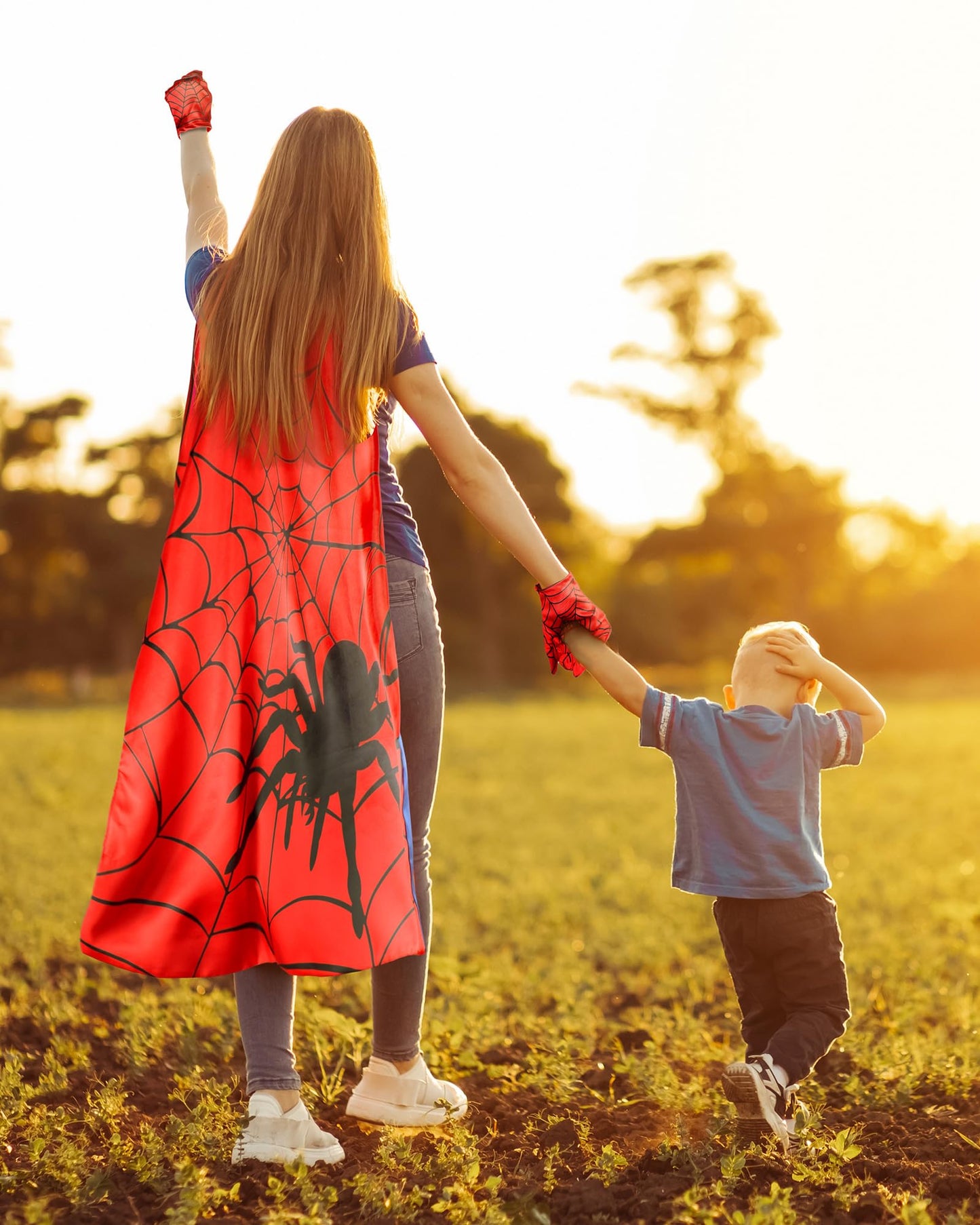 Geyoga 1 Spider Cape  1 Pair of Spider Web Gloves Costume for Halloween Christmas Birthday Costume Party School Performance(27.5 x 27.5'')