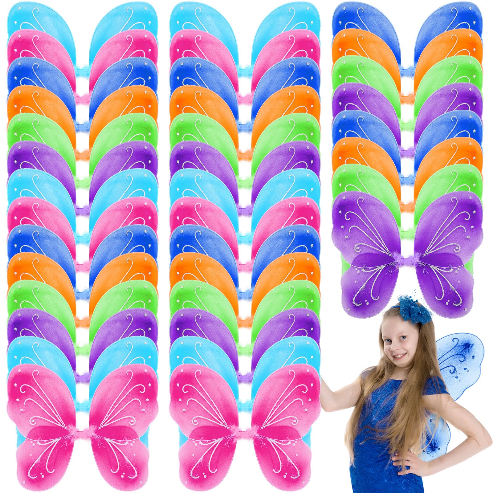 Junkin 36 Pcs Fairy Wings Kids Bulk Butterfly Costume Wings for Girls Halloween Dress up Butterfly Favors Role Play Supplies(Bri