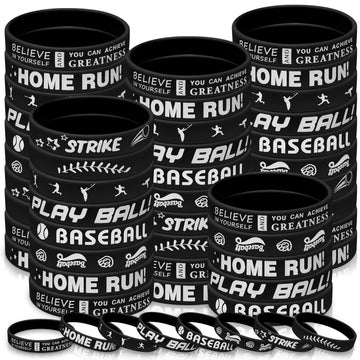 Shappy 200 Pcs Silicone Baseball Bracelets Rubber Motivational Bracelets Inspirational Baseball Wristbands with Quotes Motivatio