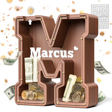 Summidate Wooden Letter Piggy Bank  Extra Thick Large Capacity Piggy Bank for Kids Boys Girls Toddler  Alphabet M Money Bank| Coin Box Birthday  Christmas  Festival