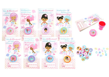 Tiny Mills 36 PACK Rainbow Mermaid Valentines Day Cards with Stampers for Valentines Day Classroom Exchange African American G