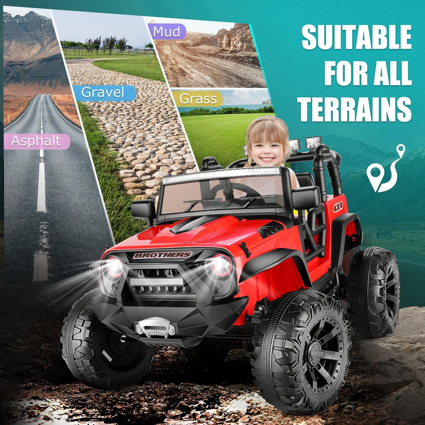 Hikole 24V Ride On Toys For Big Kids, 2 Seater Ride On Car With Remote Control, 2 * 200W Powerful Engine, Led Lights, 3 Speeds, Spring Suspension, Bluetooth, Electric Car For Girls And Boys(Red)