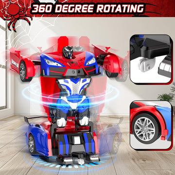 CEGOUFUN Remote Control Car for Kids, Rc Cars for Boys Age 8-12, One Button Transformation to Robot with Flashing Light 2.4Ghz T