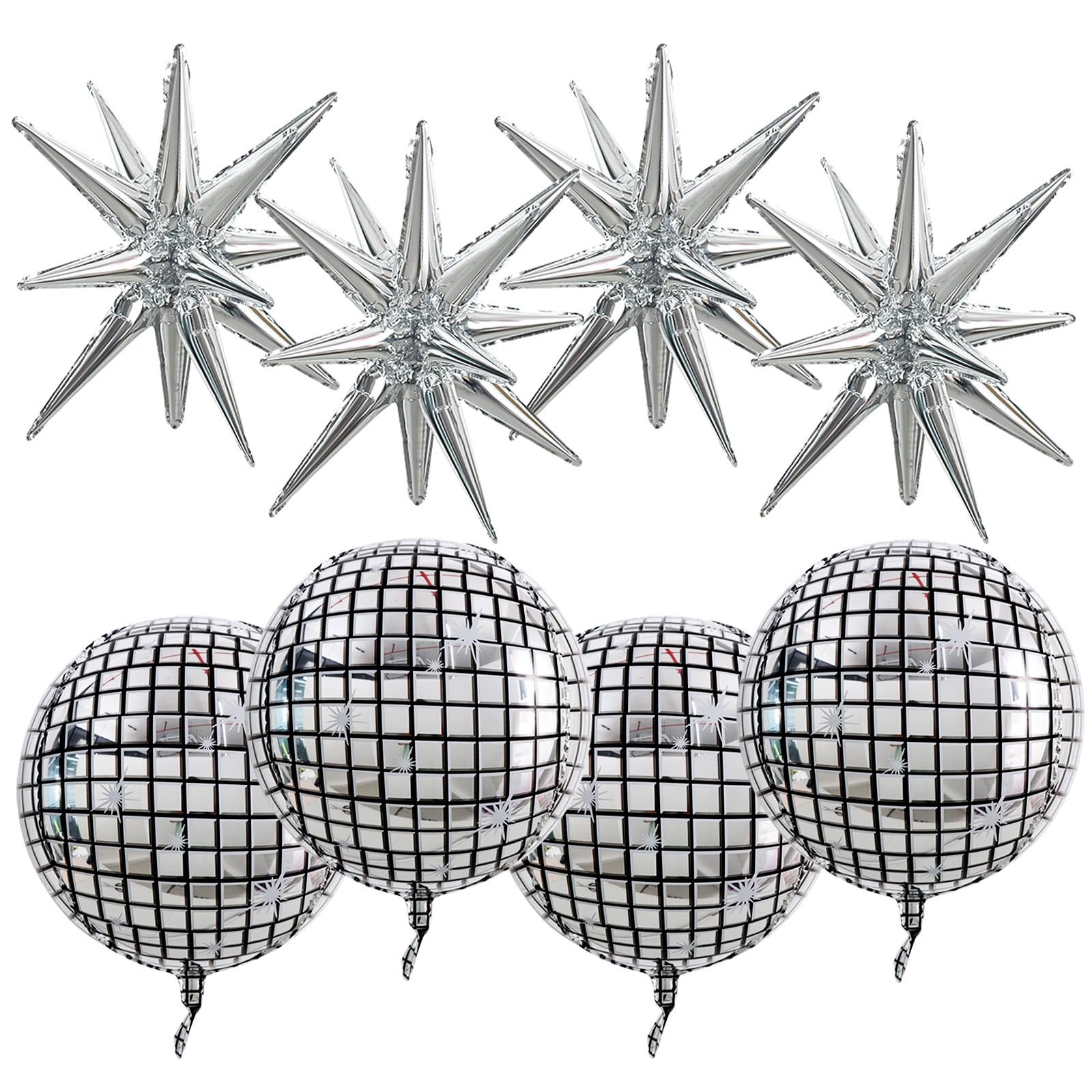 TONIFUL 8 Pcs 22Inch Disco Large 4D Giant Round and Star Balloons Explosion Star Mylar Balloons Set for Backdrop Christmas New Y