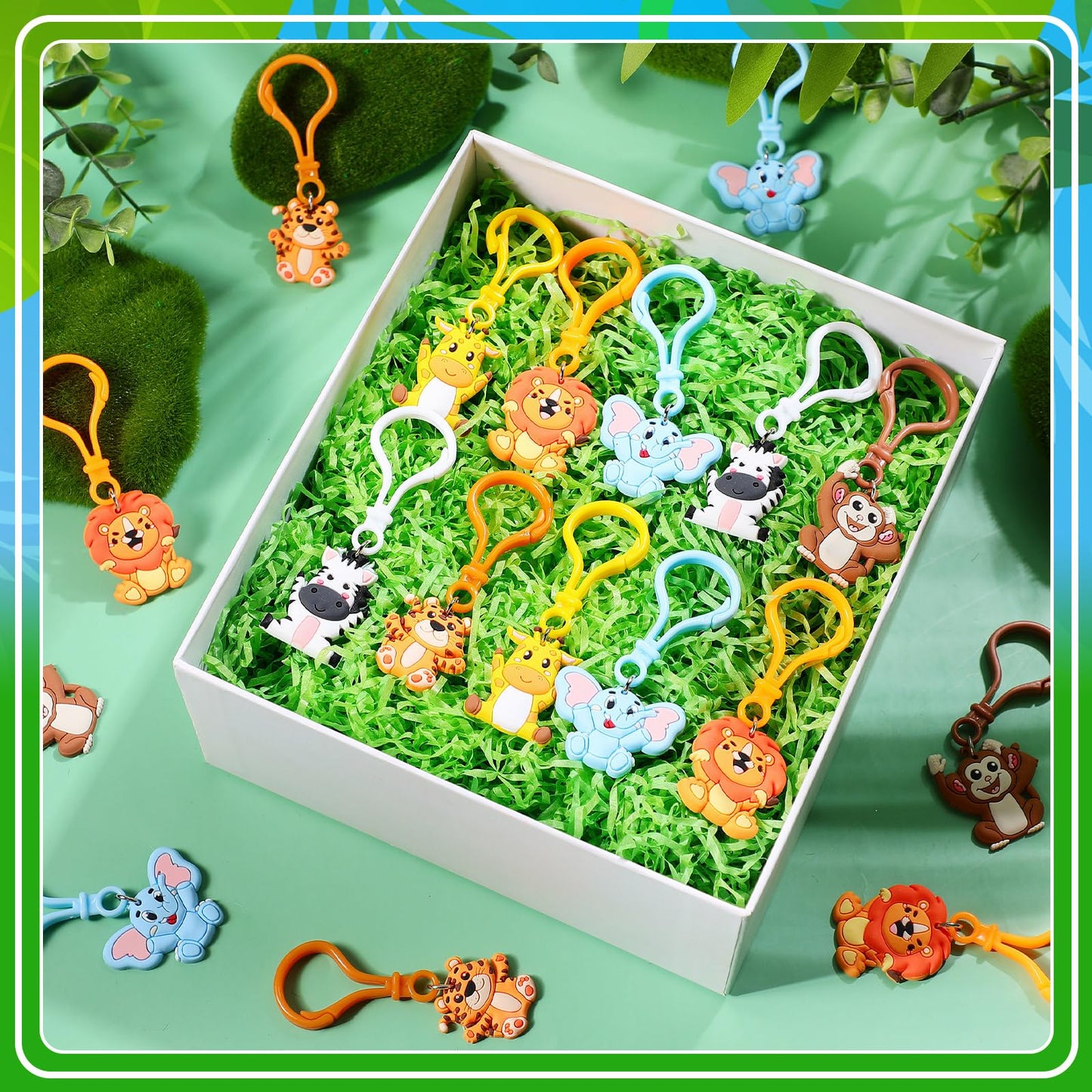Jadive 24 Pcs Jungle Animal Keychains Safari Party Favors Birthday Decorations Cute Animal Ornament Pendant For Christmas Boy Girl Gift Reward Goodie Bag Fillers Baby Shower Supplies