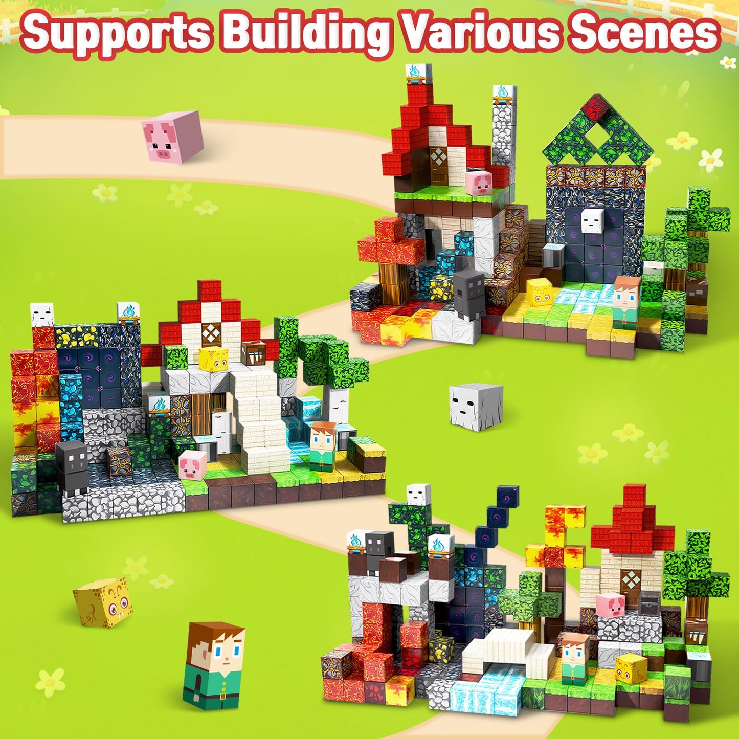 Intoypad 300PCS Magnetic Blocks for Kids, 0.8in Magnetic Building Block Toys for Boys Girls Age 3 4 5 6 7 8 9 10 Magnet Cubes Ga