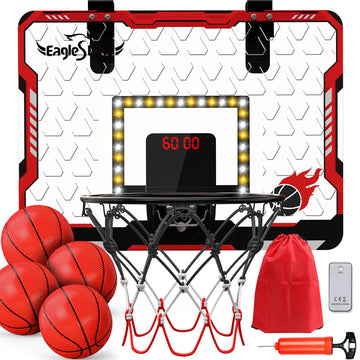 Eaglestone Mini Basketball Hoop Indoor With Led Light,Double Electronic Scoreboard,Basketball Hoop Indoor Toys For Kids,2 Game Modes Over Door Basketball Hoop For 5-7 8-12 Year Olds Boys, Gifts