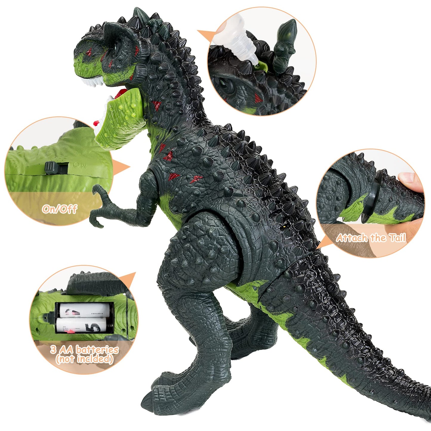 Ahco. Electric Walking Dinosaur Toys For Kids - Small Tyrannosaurus Toy With Simulated Flame And Realistic Sounds, Best Gift For 3-5 4-6 5-7 Year Old Boys & Girls