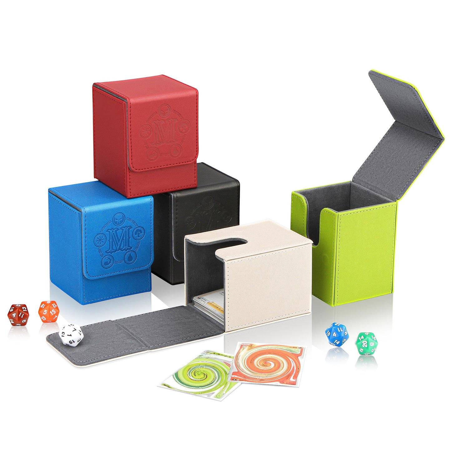 Tcguard Card Deck Box For Mtg Card Storage Box Holds 100 Plus Single Sleeved Cards, Microfiber Lining And Leather Card Box Compatible With Trading Card Games Tcg, Yugioh Cards, Etc. (Blue,Green,White)