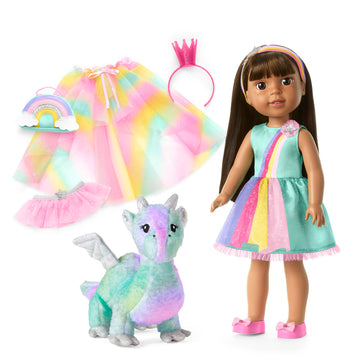 American Girl WellieWishers Ashlyn Doll Playset with Crisella Dragon, Dress & Accessories, 14.5-inch, Multicolor, Model HYK32