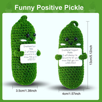 DHOEM Emotional Support Pickle - 3" Mini Crochet Doll, Wool, Green, SGHUANGUA01, Cute Gift for Women, Cheer Up Birthday, St. Patrick's Day