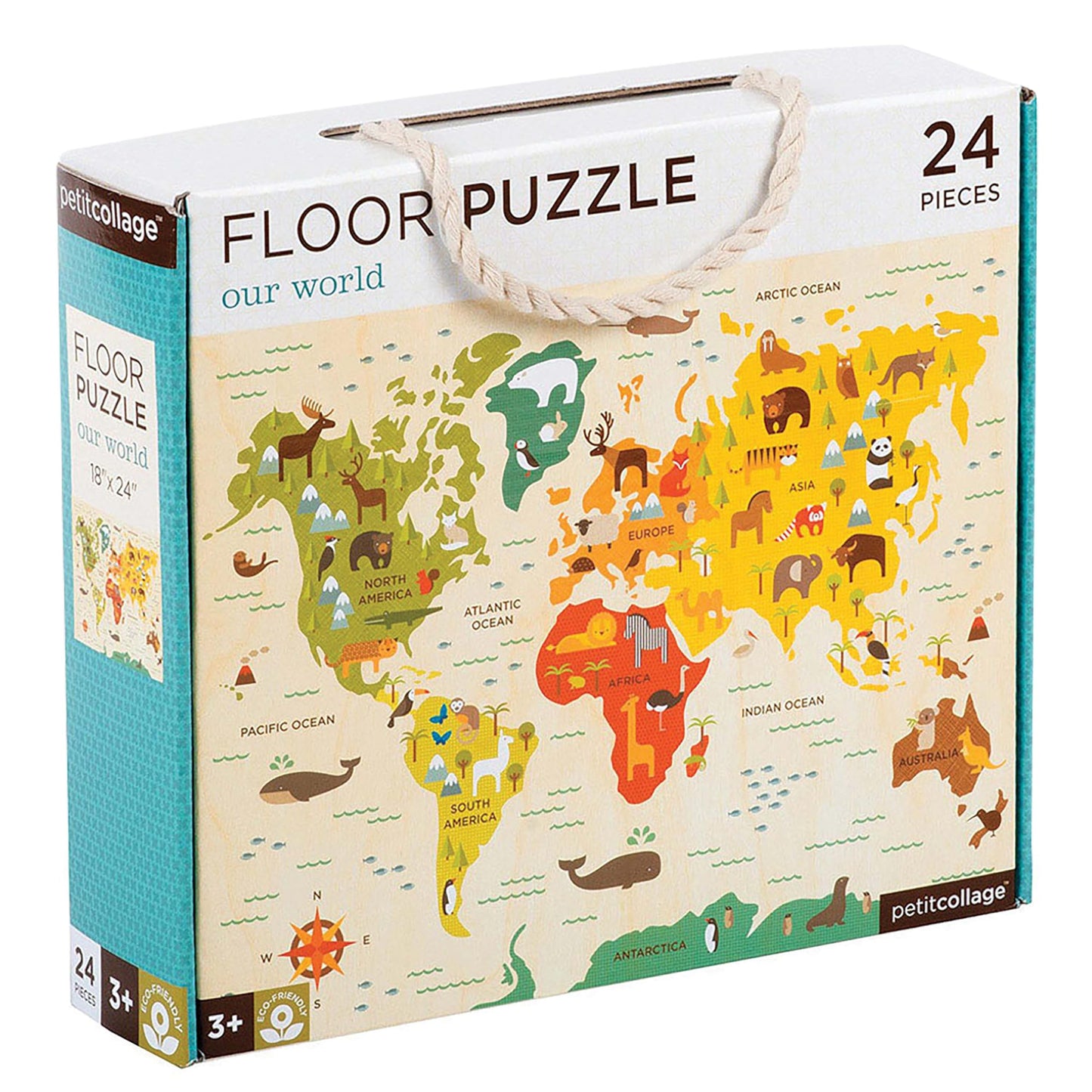 Petit Collage Floor Puzzle, Our World, 24-Pieces – Large Puzzle For Kids, Completed Map Puzzle Measures 18” X 24” – Makes A Great Gift Idea For Ages 3+