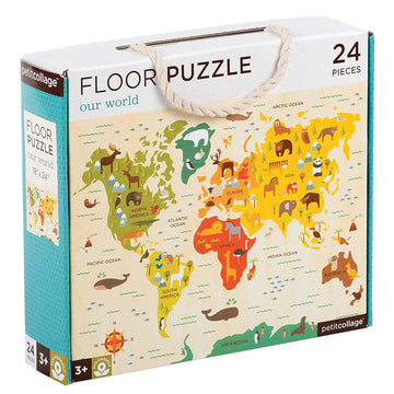 Petit Collage Floor Puzzle, Our World, 24-Pieces – Large Puzzle For Kids, Completed Map Puzzle Measures 18” X 24” – Makes A Great Gift Idea For Ages 3+