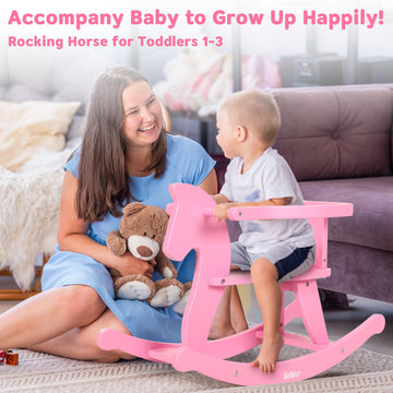 Belleur Wooden Rocking Horse For Toddler 1-3 Year Old, Baby Wood Ride-On Toys With Removable Fence For Indoor & Outdoor Activiti