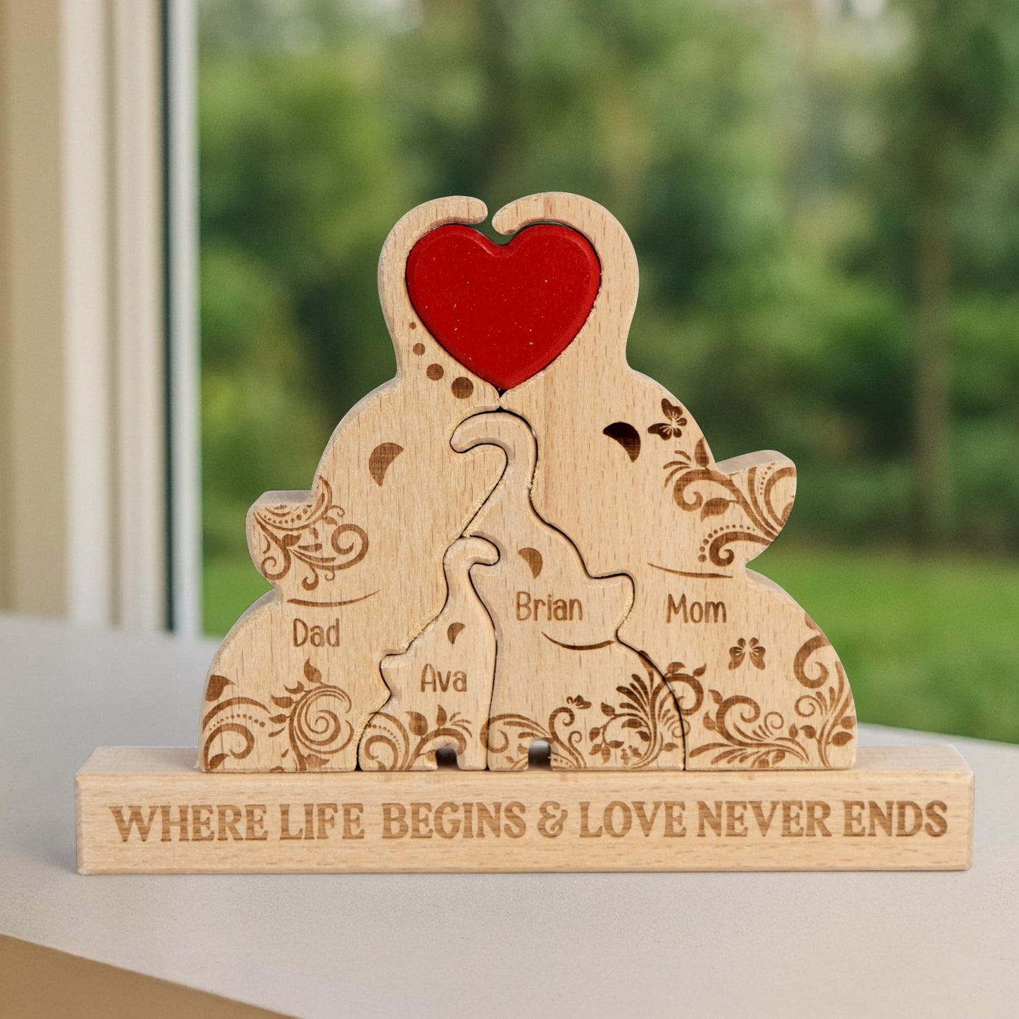 Macorner Personalized Wooden Family Figurine  Elephant Family Custom Names