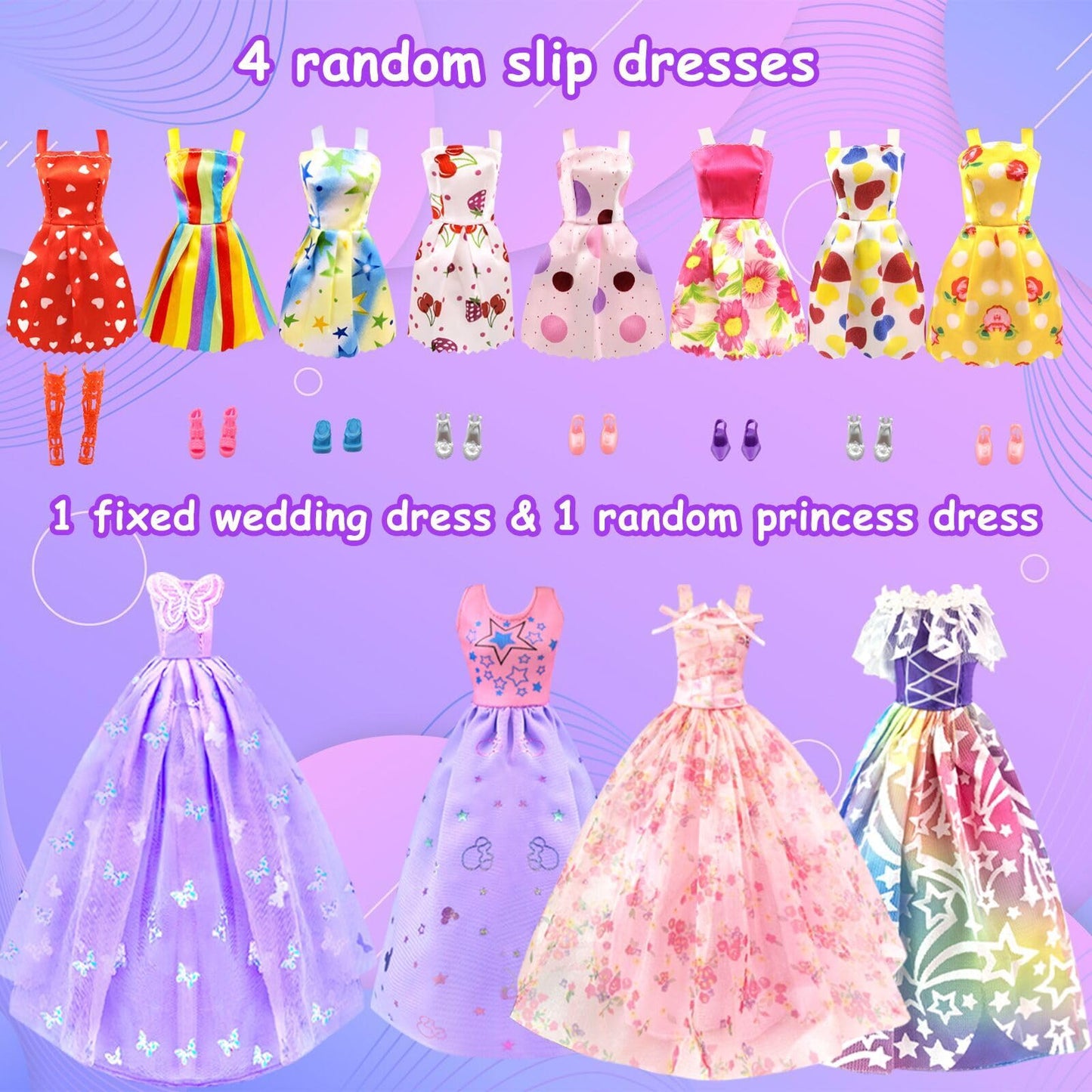65Pcs Doll Clothes And Accessories With Doll Closet For 11.5 Inch Doll Dress Up Set With 1 Doll Fashion Dresses Outfits Tops And Pants Shoe Rack Bags Gift Toy For Girls 4 5 6 7 8 9 10 Years