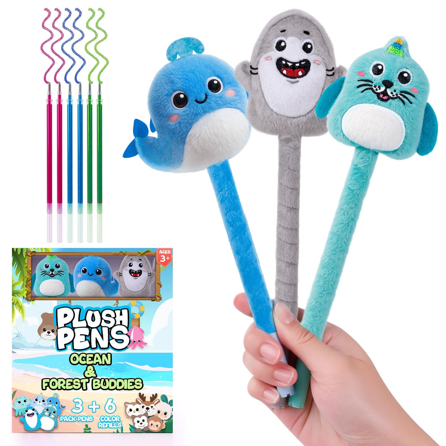 Mytium Fun Pens for Kids - 3PCS Gel Pens for Kids Girls Boys Novelty Fun Pens with 6 Refills Cool Pen for Kids Cute Pen for Scho