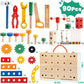 WOOOMAM Kids Tool Set, 90 PCS Wooden Toddler Tool Set with Box and Flash Cards, Tool Kit for Kids Age 3-5 Years, Toddler Boy Toy