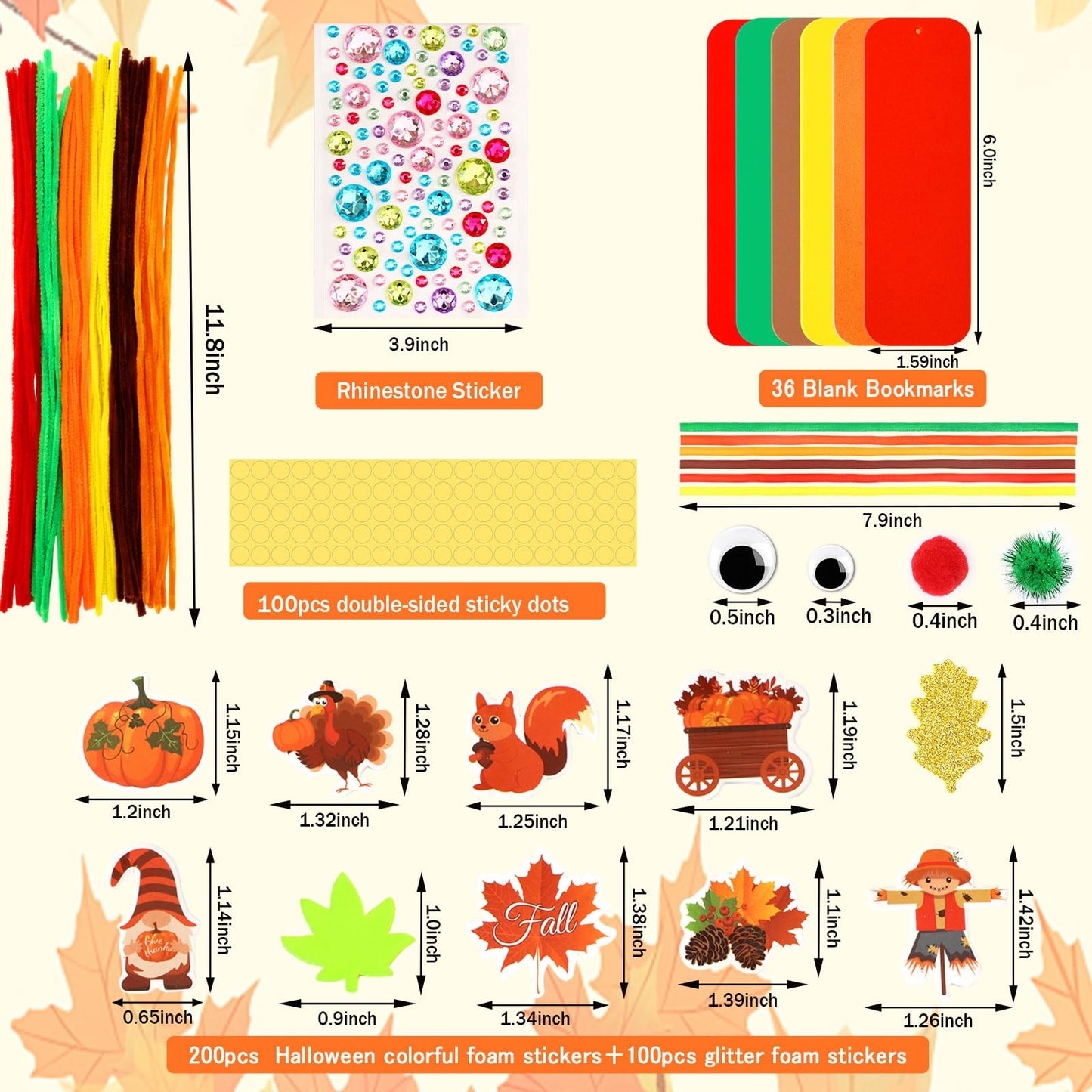 JULBEAR 36 Sets Fall Crafts Kits DIY Blank Foam Decorations Sets Leaf Foam Self-Adhesive Stickers Arts for Kids Autumn Thanksgiv