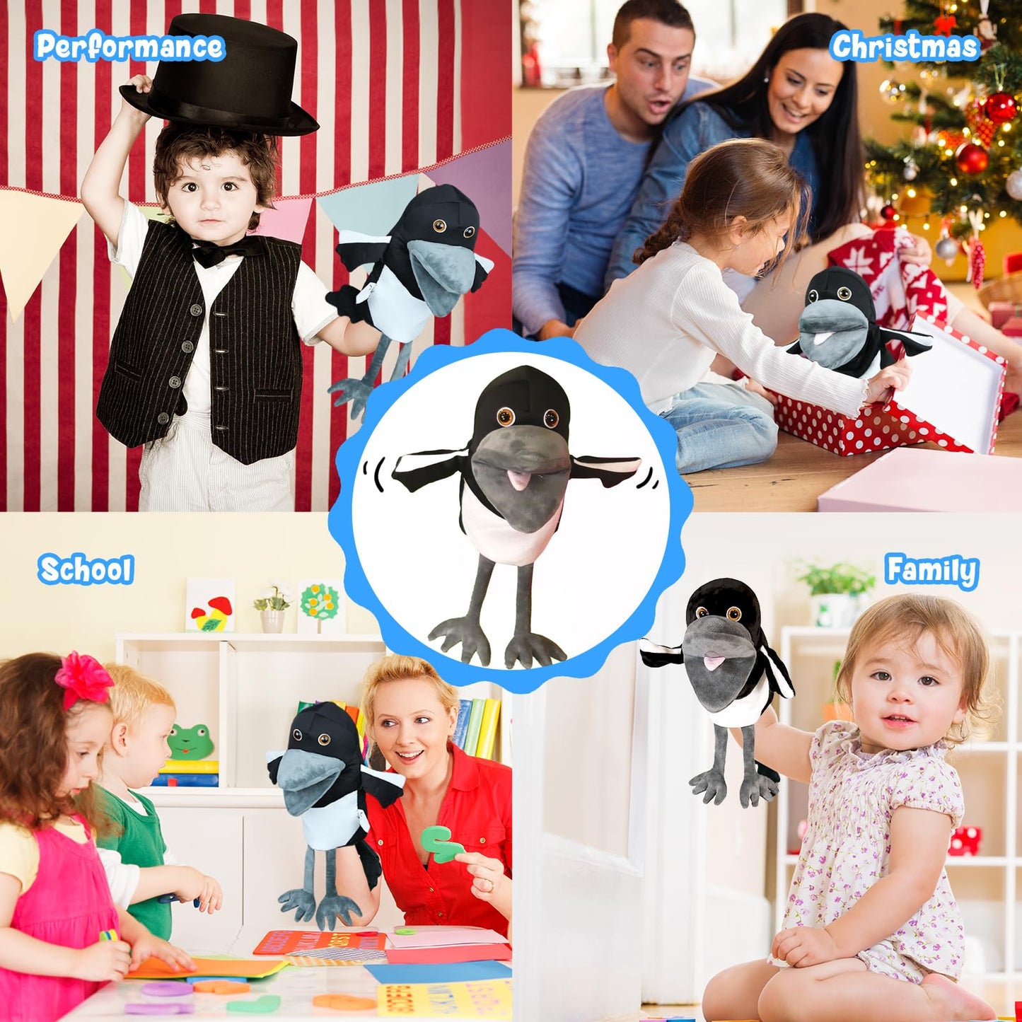 Steve And Maggie Plush Toy, Soft Magpie Plush Toy, Bird Hand Puppet, Bird Puppet, Educational Bird Toys, Sensory Toys, Animal Pu