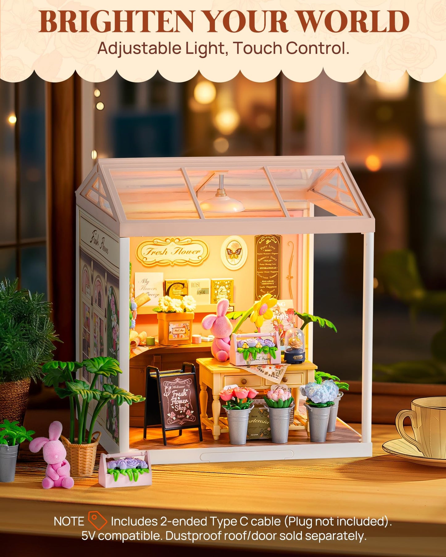 Rolife Super Creator Kits Fresh Flower Shop  Tiny House Building Blocks for Little Dolls  DIY Plastic Mini House Model Building Kits for Teens Aged 14+  DIY Crafts/Hobbies for mature-themed(Fresh Flower Shop)
