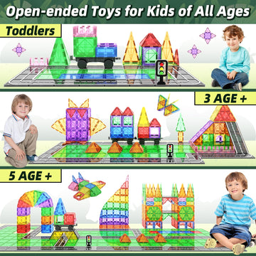 Goodtiles Magnetic Tiles Road Sets With Car Kits -Magnet Building Blocks Montessori Toys For Toddlers | Preschool Educational Se