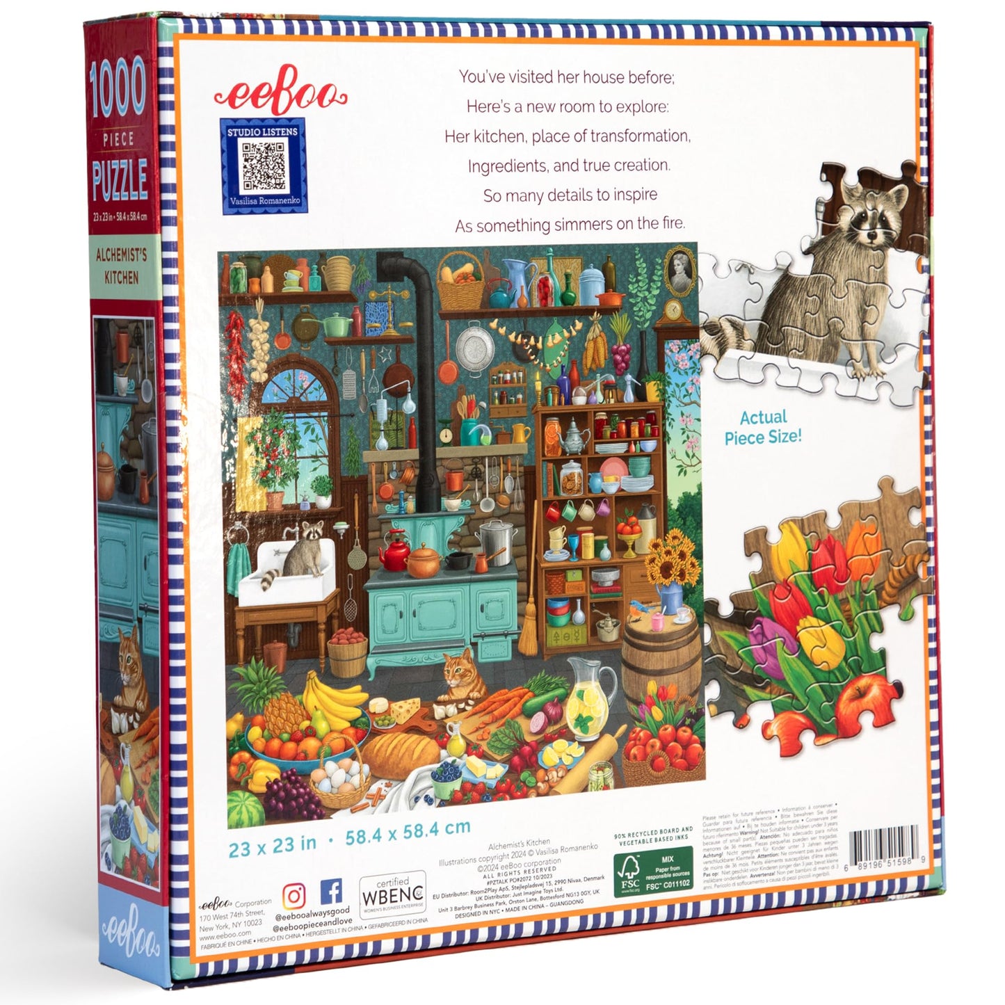 eeBoo Alchemist's Kitchen 1000 Piece Puzzle - Multicolor Cardboard Jigsaw, 23x23, Includes Image Reference Insert, Model PZTALK
