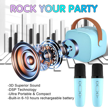 Yll Mini Karaoke Machine For Kids, Portable Bluetooth Speaker With 2 Wireless Microphones,18 Pre-Loaded Songs, Birthday For 3 4 5 6 7 8 + Year Old Boys Toys (Blue)