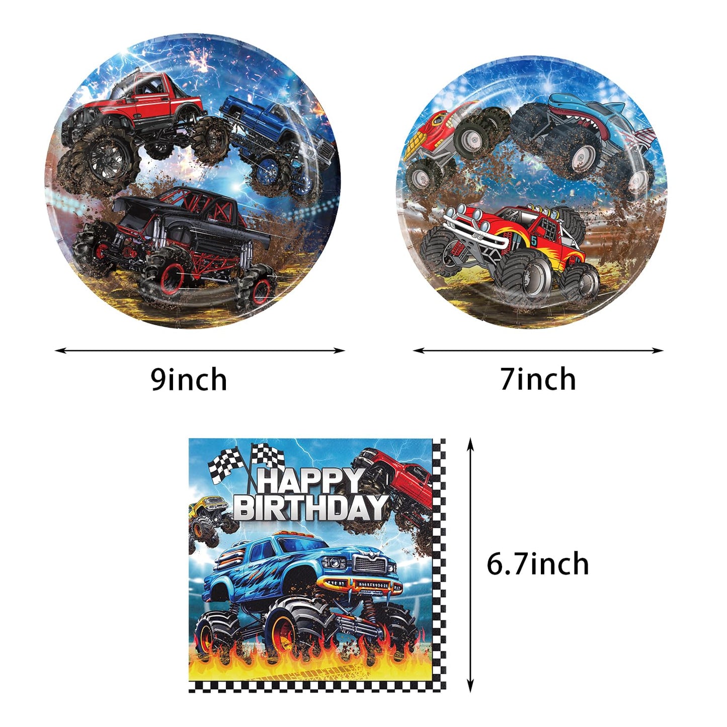 Heidaman 104Pcs Monster Truck Decorations,Monster Truck Birthday Party Supplies,Monster Truck Party decorations,Include Balloons