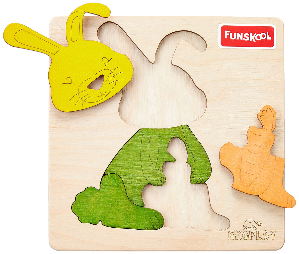 Funskool EkoplayHappy Rabbit,Wooden,1 Layer 4 Pieces Pieces,Puzzle,For 3 Year Old Kids And Above,Toy