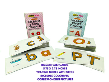 MFM Toys Sandpaper Alphabets Letters Numerals Flashcards Tactile - Early Learning Aid (Uppercase, Lowercase Combo)